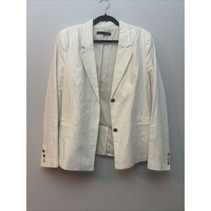 Linen Blend Harve Benard Medium Ivory Lined Linen Workwear Blazer Jacket